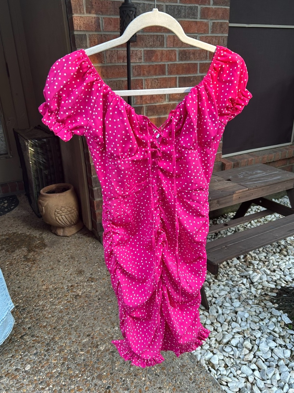 Unk Hot Pink Polka Dot Ruched Mini Dress